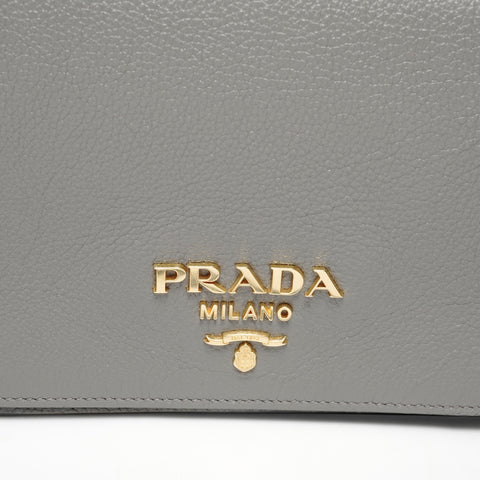PRADA Leather flap Shoulder Bag gray WS25651