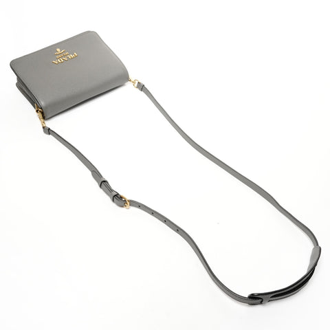 PRADA Leather flap Shoulder Bag gray WS25651