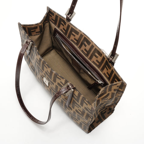 FENDI Canvas Zucca Mamma Bucket Tote Bag Brown WS25653