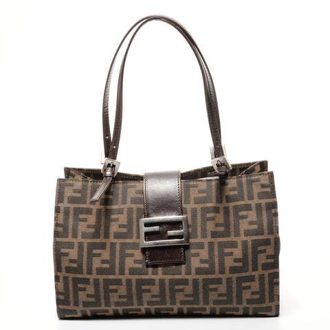 FENDI Canvas Zucca Mamma Bucket Tote Bag Brown WS25653