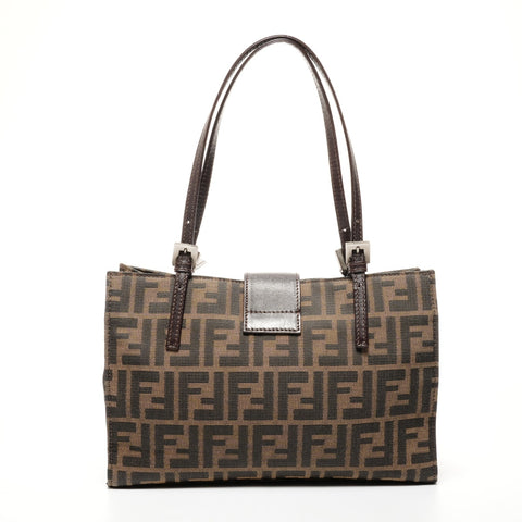 FENDI Canvas Zucca Mamma Bucket Tote Bag Brown WS25653