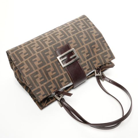 FENDI Canvas Zucca Mamma Bucket Tote Bag Brown WS25653