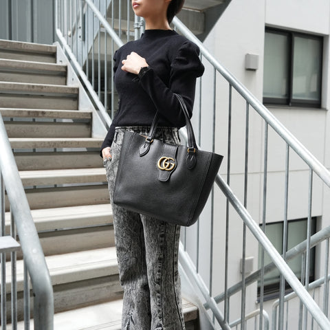 GUCCI GG Marmont Leather Tote Bag Shoulder Bag black WS25654