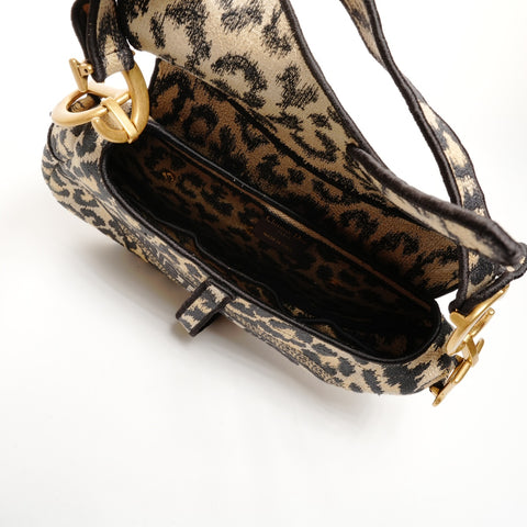 Christian Dior Leopard canvas saddlebag Shoulder Bag black WS25655