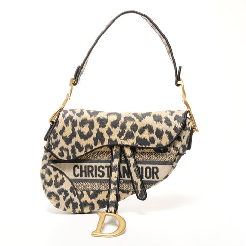 Christian Dior Leopard canvas saddlebag Shoulder Bag black WS25655