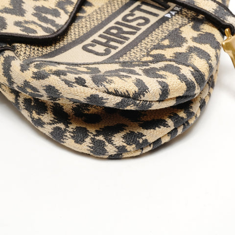 Christian Dior Leopard canvas saddlebag Shoulder Bag black WS25655