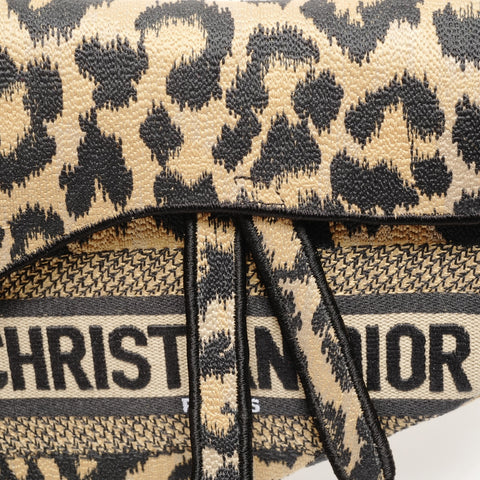 Christian Dior Leopard canvas saddlebag Shoulder Bag black WS25655