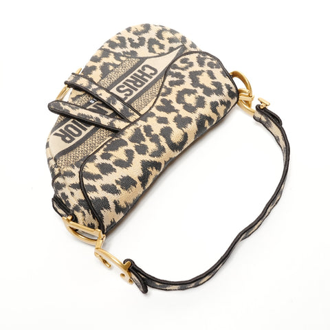 Christian Dior Leopard canvas saddlebag Shoulder Bag black WS25655