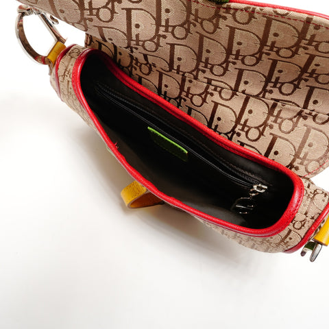 Christian Dior Rasta Trotter Canvas Saddle Shoulder Bag Brown WS25656