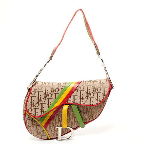 Christian Dior Rasta Trotter Canvas Saddle Shoulder Bag Brown WS25656