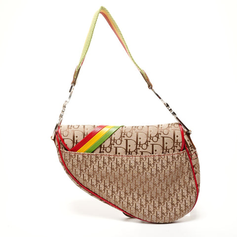 Christian Dior Rasta Trotter Canvas Saddle Shoulder Bag Brown WS25656