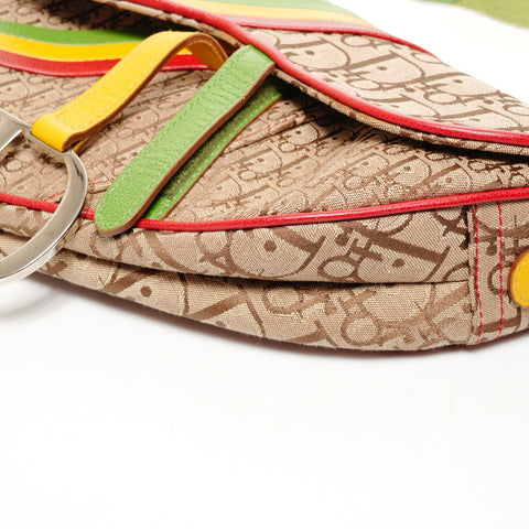 Christian Dior Rasta Trotter Canvas Saddle Shoulder Bag Brown WS25656