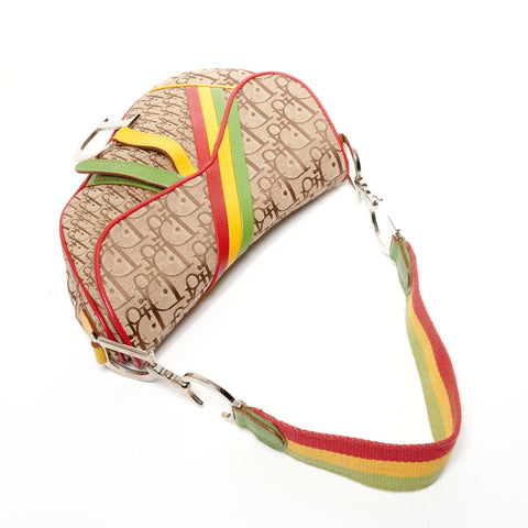 Christian Dior Rasta Trotter Canvas Saddle Shoulder Bag Brown WS25656