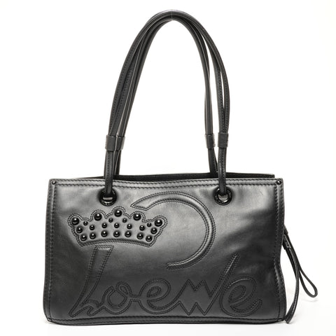 LOEWE Logo Leather Tote Bag Shoulder Bag black WS25660