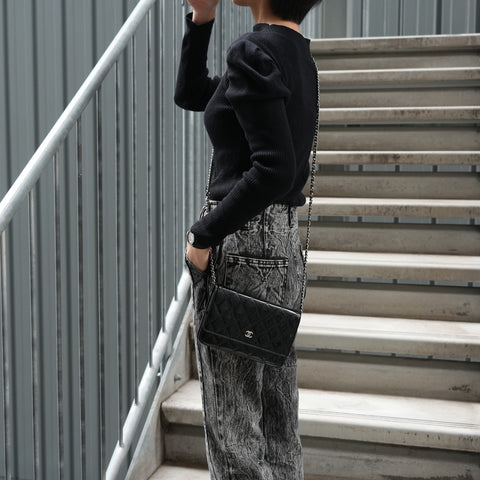 CHANEL Patent Leather Chain Wallet, No. 19, 2014, Flap Matelasse Shoulder Bag black WS25663