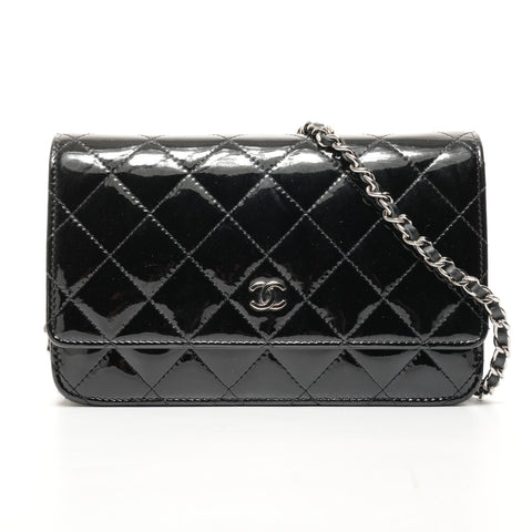 CHANEL Patent Leather Chain Wallet, No. 19, 2014, Flap Matelasse Shoulder Bag black WS25663