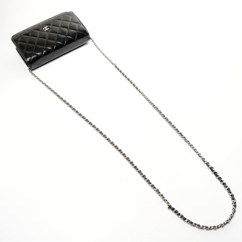 CHANEL Patent Leather Chain Wallet, No. 19, 2014, Flap Matelasse Shoulder Bag black WS25663