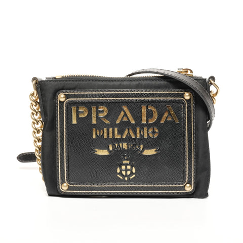 PRADA Logo Mini Pochette Chain Nylon Shoulder Bag black WS25664