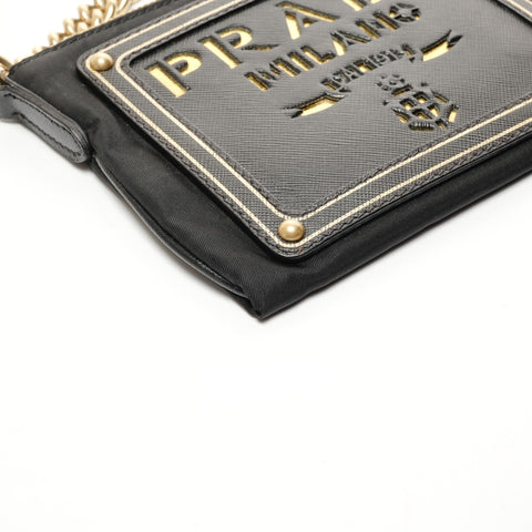 PRADA Logo Mini Pochette Chain Nylon Shoulder Bag black WS25664
