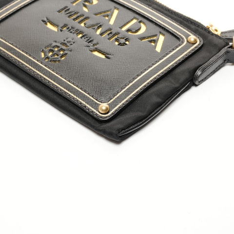 PRADA Logo Mini Pochette Chain Nylon Shoulder Bag black WS25664