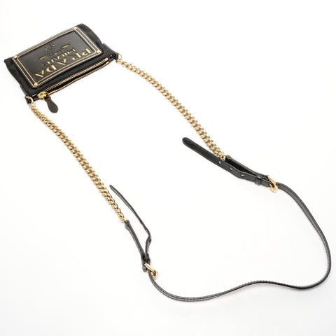 PRADA Logo Mini Pochette Chain Nylon Shoulder Bag black WS25664