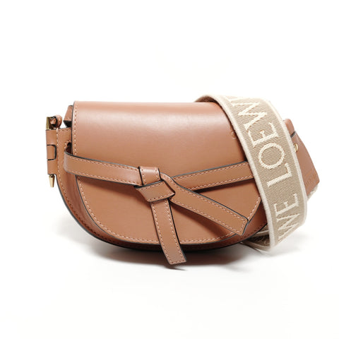 LOEWE Gate Dual Anagram Mini Pochette in Soft Calfskin with Logo Jacquard and Tan Shoulder Bag Brown WS25665