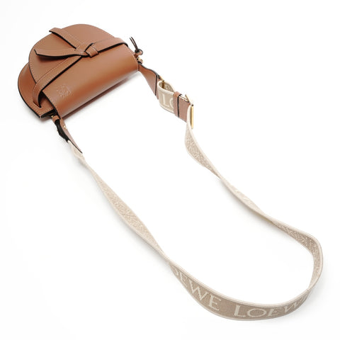 LOEWE Gate Dual Anagram Mini Pochette in Soft Calfskin with Logo Jacquard and Tan Shoulder Bag Brown WS25665