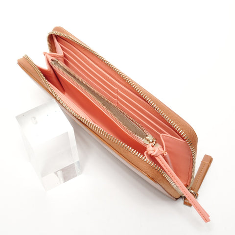 Chloe 皮革圆形拉链徽标钱包棕色 WS25668