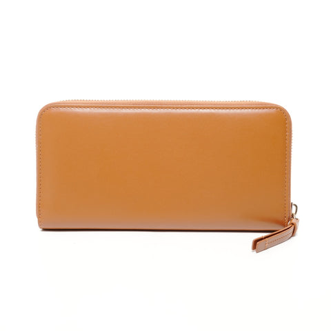 Chloe Leder-Geldbörse mit rundem Reißverschluss und Logo, braun, WS25668