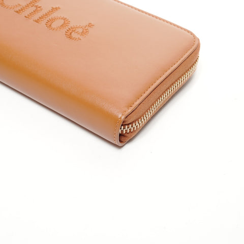 Chloe Leather Round Zip Logo Purse Brown WS25668