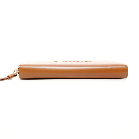 Chloe Leather Round Zip Logo Purse Brown WS25668