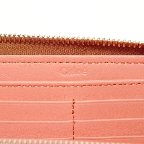 Chloe Leather Round Zip Logo Purse Brown WS25668