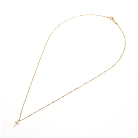 TIFFANY&Co. Metro Cross Mini Diamond K18 750 Necklace gold WS25673