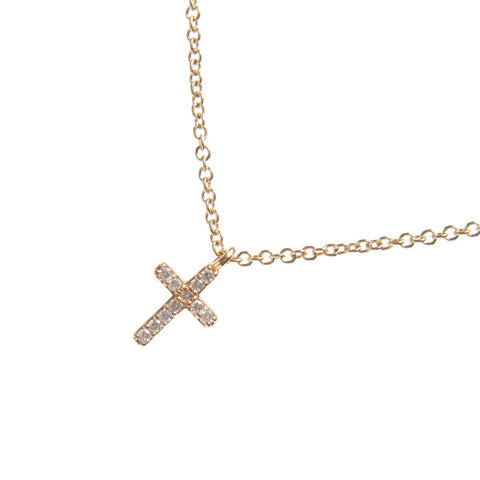TIFFANY&Co. Metro Cross Mini Diamond K18 750 Necklace gold WS25673