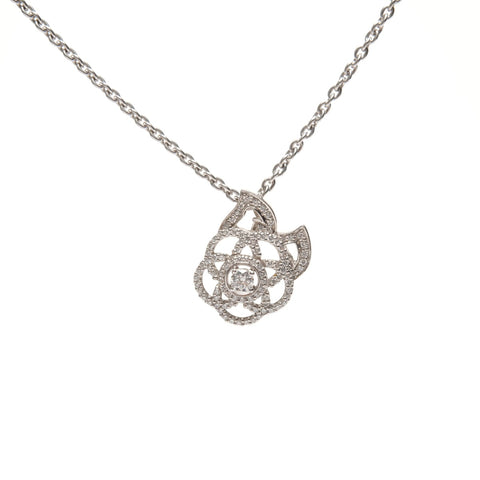 CHANEL Diamond Camellia 750 K18 WG Necklace Silver WS25674