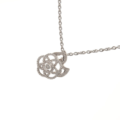 CHANEL Diamond Camellia 750 K18 WG Necklace Silver WS25674