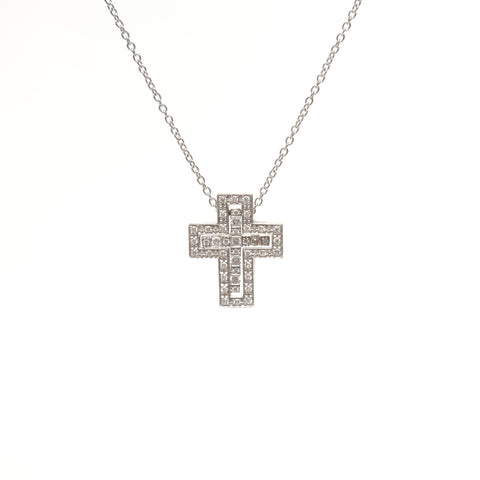 Damiani Belle Epoque XXS K18WG Diamond Cross White Gold Necklace Silver WS25676