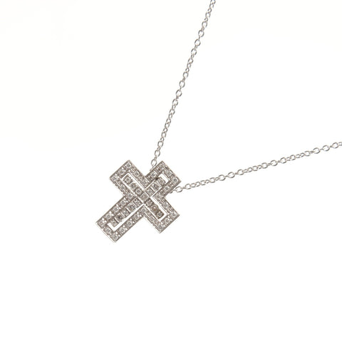 Damiani Belle Epoque XXS K18WG Diamond Cross White Gold Necklace Silver WS25676
