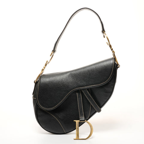 Christian Dior Leather Saddlebag Shoulder Bag black WS25697