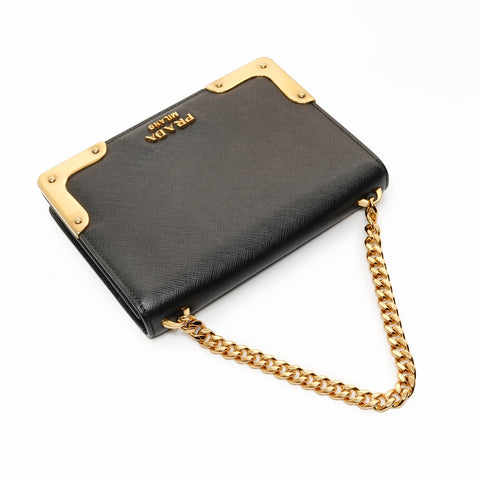 PRADA Leather Cahier Camera Bag Handbag black WS25698