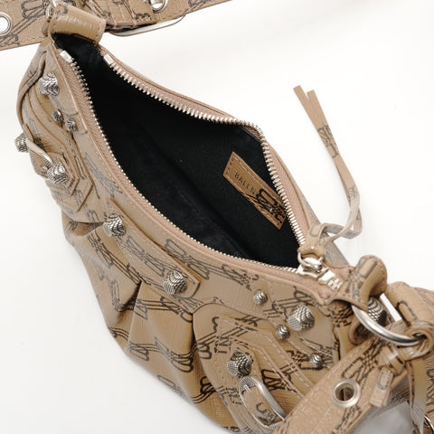 BALENCIAGA Cagol XS Motorcycle Motif Trompe L'oeil Pattern Shoulder Bag Brown WS25701