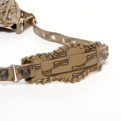 BALENCIAGA Cagol XS Motorcycle Motif Trompe L'oeil Pattern Shoulder Bag Brown WS25701