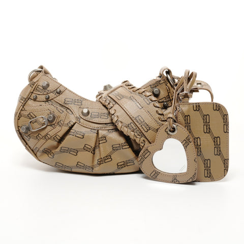 BALENCIAGA Cagol XS Motorcycle Motif Trompe L'oeil Pattern Shoulder Bag Brown WS25701