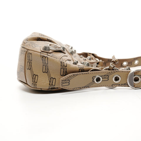 BALENCIAGA Cagol XS Motorcycle Motif Trompe L'oeil Pattern Shoulder Bag Brown WS25701