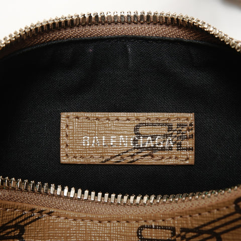 BALENCIAGA Cagol XS Motorcycle Motif Trompe L'oeil Pattern Shoulder Bag Brown WS25701