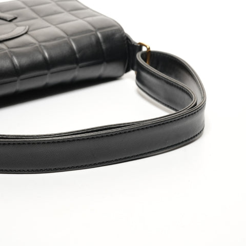 CHANEL 2002-2003 Chocolate Bar COCO Mark Lambskin No. 7 Shoulder Bag black WS25704