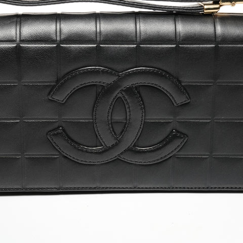 CHANEL 2002-2003 Chocolate Bar COCO Mark Lambskin No. 7 Shoulder Bag black WS25704