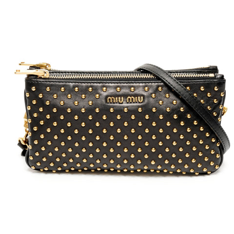 Miu Miu Studded 2-way clutch bag in leather Shoulder Bag black WS25705