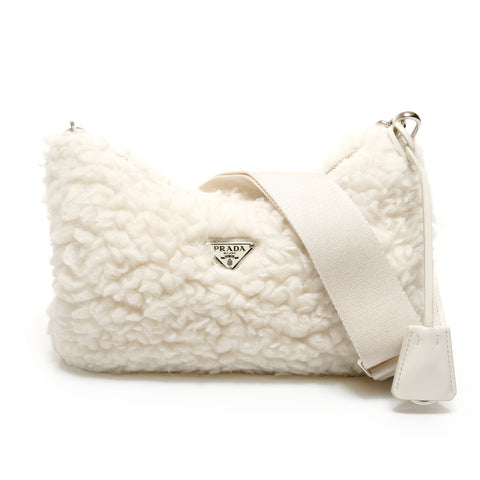 PRADA Re Edition 2005 Boa Wool Cashmere 2-Way Chain Shoulder Bag white WS25707