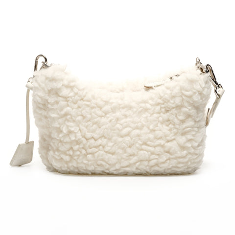 PRADA Re Edition 2005 Boa Wool Cashmere 2-Way Chain Shoulder Bag white WS25707